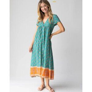 NATURAL LIFE Teal and Orange Maxi Dress